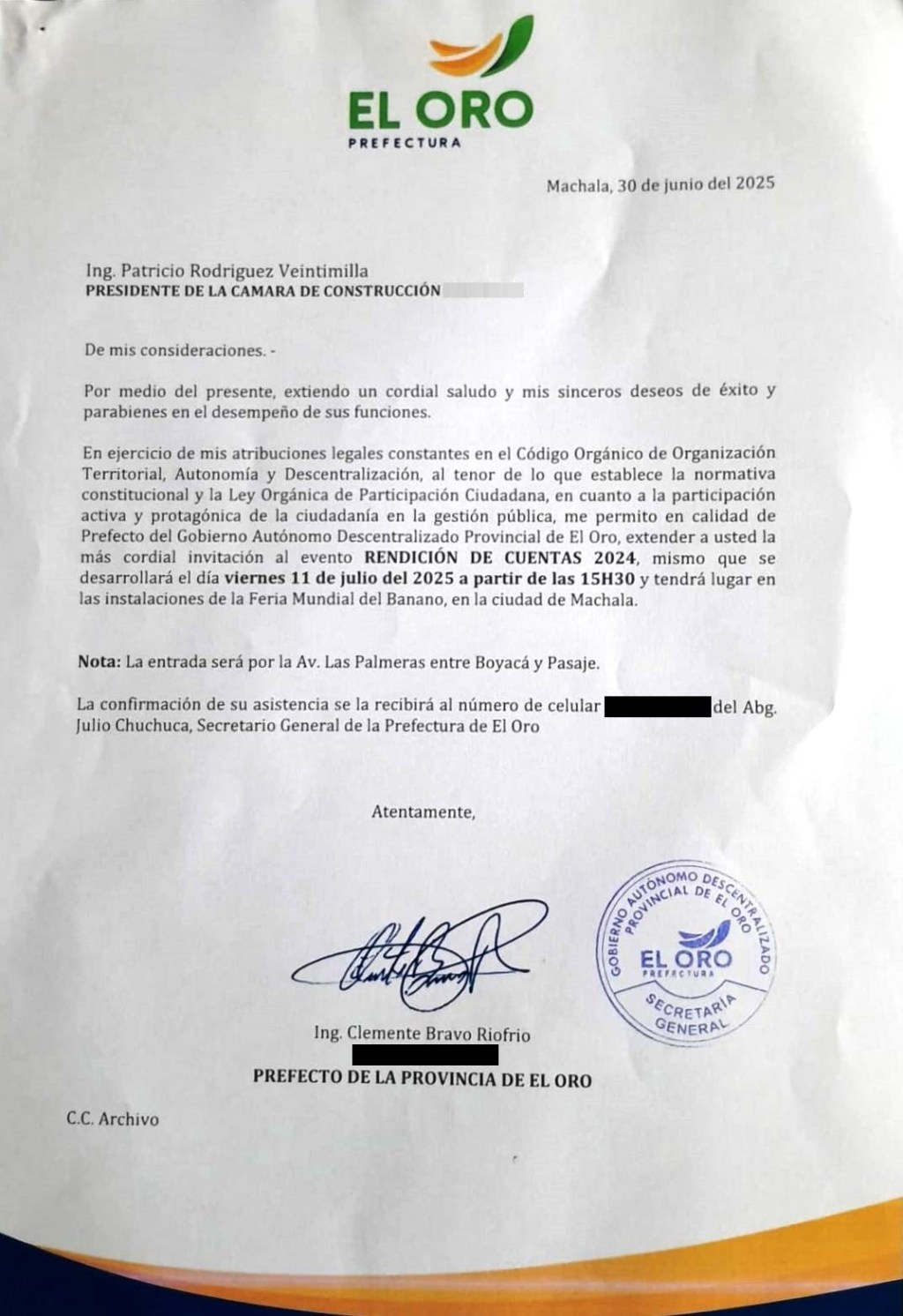 Agradecimiento por la Invitación a la Rendición de Cuentas&nbsp;2024