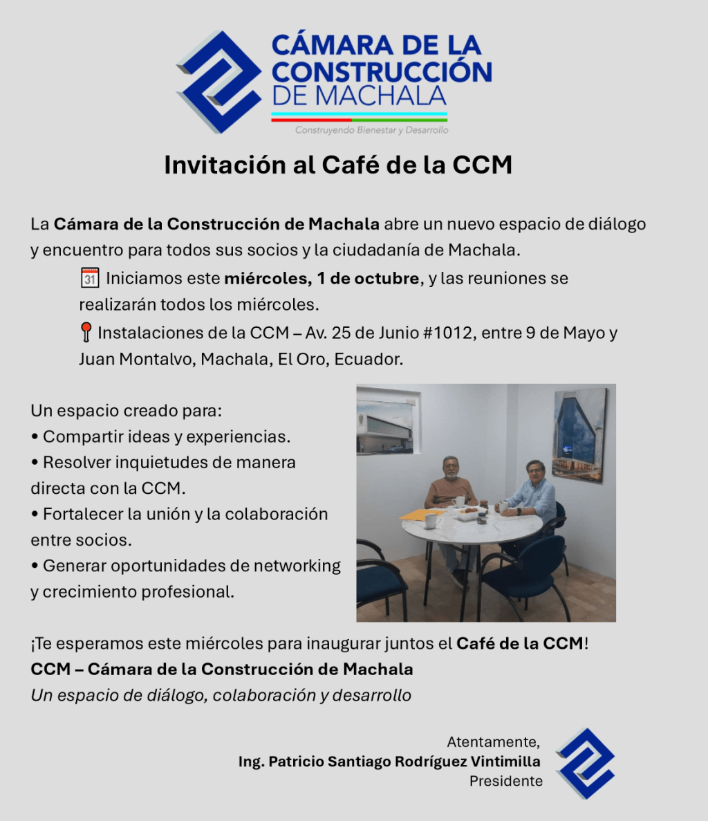 La Cámara de la Construcción de Machala inaugura el Café de la&nbsp;CCM